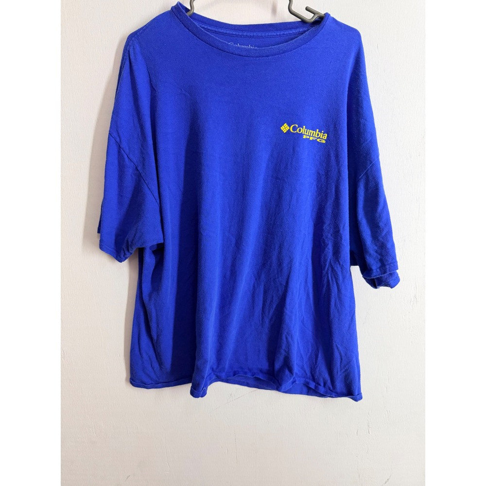 Columbia PFG Mens Blue Largemouth Bass Fishing Graphic T-Shirt XL Short Sleeve